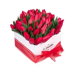 Hranatá Krabice Červených Tulipánů 30 Ks