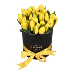 Černá oválná krabice žlutých tulipánů 20 Ks