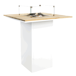 Krbový plynový stůl Cosiloft barový stůl bílý rám / deska teak COSI
