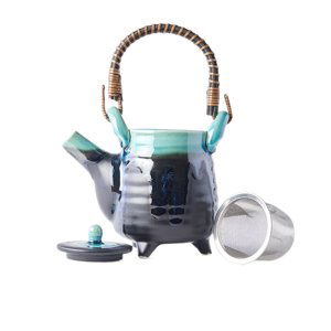 MADE IN JAPAN Čajová konvice na nožičkách MATT BLACK & TURQUOISE 500 ml