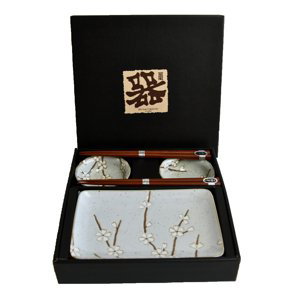 MADE IN JAPAN Sushi Set grey with white petals 4 kusy