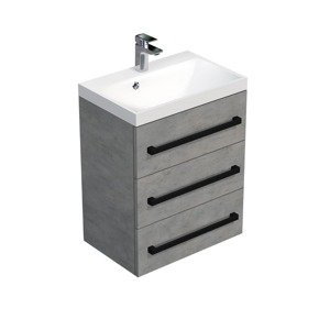 Koupelnová skříňka s černou úchytkou a umyvadlem SAT Cube Way 60x47,5x40 cm beton mat CUBE2C603BE
