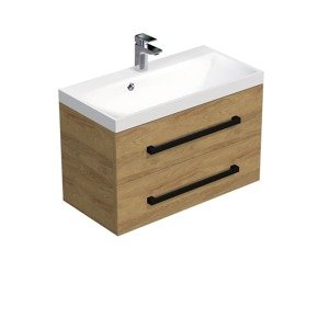 Koupelnová skříňka s černou úchytkou a umyvadlem SAT Cube Way 80x71x40 cm dub Hickory mat CUBE2C80ZDH