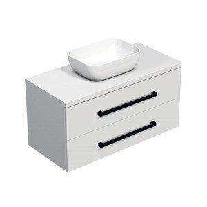 Koupelnová skříňka s černou úchytkou a krycí deskou SAT Cube Way 100x71x46 cm bílá lesk CUBE46C1003BISAT