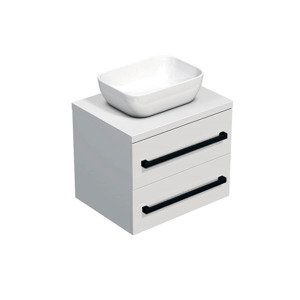 Koupelnová skříňka s černou úchytkou a krycí deskou SAT Cube Way 60x47,5x46 cm bílá lesk CUBE46C1603BI45