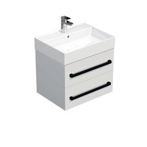 Koupelnová skříňka s černou úchytkou a umyvadlem SAT Cube Way 60x71x46 cm bílá lesk CUBE46C603BISAT