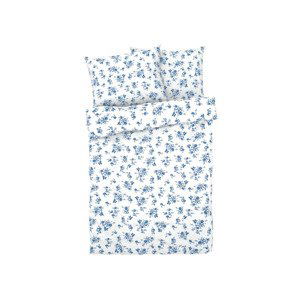 LIVARNO home Saténové ložní povlečení, 200 x 220 cm,  (květiny/bílá/modrá)