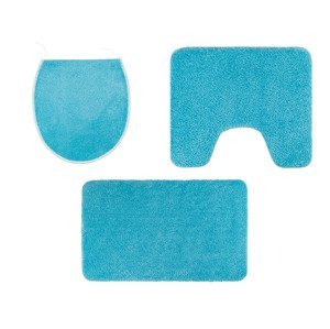 LIVARNO home Sada koupelnových předložek, 3dílná (modrá, s výřezem k WC)