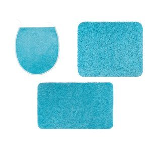 LIVARNO home Sada koupelnových předložek, 3dílná (modrá, bez výřezu k WC)