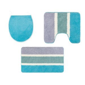 LIVARNO home Sada koupelnových předložek, 3dílná (lila fialová / zelená / modrá, s výřezem k WC)