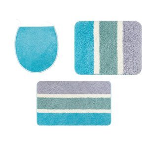 LIVARNO home Sada koupelnových předložek, 3dílná (lila fialová / zelená / modrá, bez výřezu k WC)