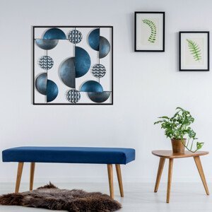 Nástěnná dekorace kov PŮLKRUHY šedá modrá 55 x 55 cm