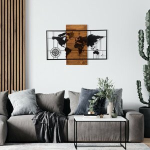 Nástěnná dekorace WORLD černá dřevo kov