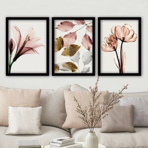 Sada dekorativních obrazů KVĚTY 35 cm růžová