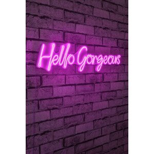 Nástěnný dekorační nápis HELLO GORGEOUS s led osvětlením 74 cm růžová