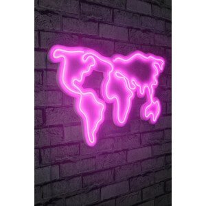 Nástěnná dekorace s LED osvětlením WORLD MAP růžová