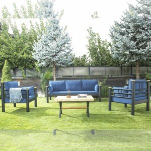 Zahradní nábytek set KAPPIS 3+1+1 černá tmavě modrá