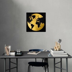 Nástěnná dekorace kov PLANETA ZEMĚ zlatá černá 50 x 50 cm