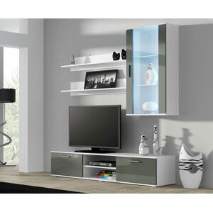 Obývací stěna SOHO 5 Barva: bílá/šedý lesk, Délka TV stolku: 180cm