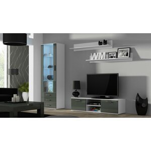 Obývací stěna SOHO 7 Barva: bílá/šedý lesk, Délka TV stolku: 140cm