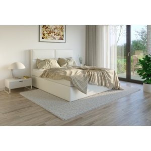 Čalouněná postel DATO Boxsprings, bílá ekokůže Rozměr: 140 x 200 cm