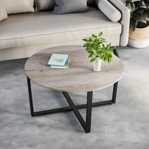 Konferenční stolek kulatý 88 cm šedé dřevo