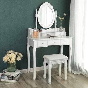 Toaletní stolek oválné zrcadlo bílý 80 x 150 x 40 cm