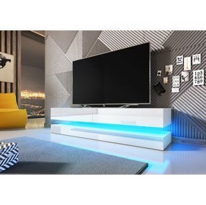 Televizní stolek FLY bílá / bílý lesk s LED osvětlením
