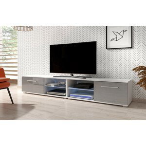 Televizní stolek MOON 200 bílá/šedý lesk s LED osvětlením
