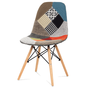 Jídelní čalouněná dřevěná židle GARA – bez područek, patchwork