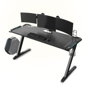 Herní stůl ULTRADESK SPACE XXL BLACK – 154x61x78 cm, RGB podsvícení, s podložkou pod myš