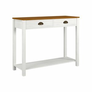 Odkládací stolek MOANA — 100×38×75, masiv borovice, bílá / hnědá