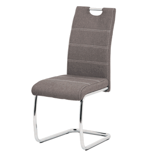 Jídelní židle PRAIA — kov, hnědá látka, bílé prošití