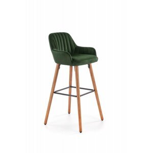 Barová židle BICKLE – masiv, kov, látka, tmavě zelená