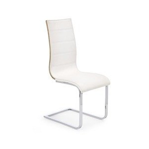 Jídelní židle PITER – ocel, ekokůže, bílá / dub sonoma