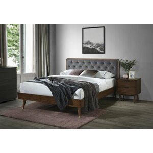 Dvoulůžková postel CASSIDY — samet, masiv, 160x200 cm