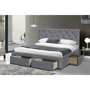 Dvoulůžková postel BETINIA –⁠ 160x200, látka, šedá