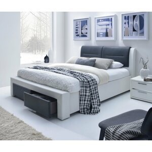 Dvoulůžková postel CASSANDRA S –⁠ 140x200, PU kůže, bílá/černá