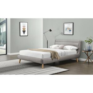 Dvoulůžková postel ELANDA –⁠ 160x200, látka, světle šedá