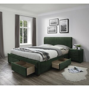Dvoulůžková postel MODENA 3 –⁠ 160x200, samet, tmavě zelená
