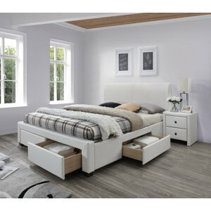 Dvoulůžková postel MODENA 2 –⁠ 160x200, PU kůže, bílá