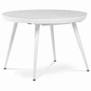 Jídelní stůl BONE — 110x110x76 cm (+ rozklad 40 cm), keramická deska bílý mramor