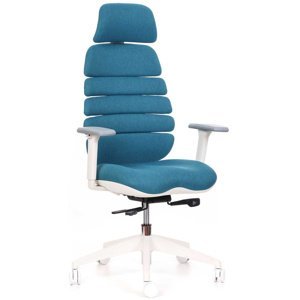 Kancelářská ergonomická židle SPINE WHITE s podhlavníkem — látka, nosnost 130 kg, více barev Tyrkysová
