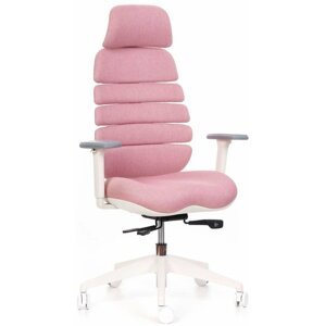 Kancelářská ergonomická židle SPINE WHITE s podhlavníkem — látka, nosnost 130 kg, více barev Růžová