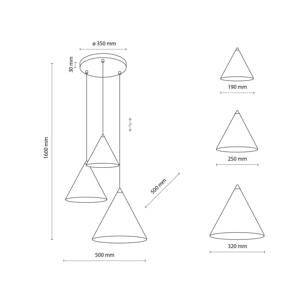 TK Lighting Závěsné svítidlo Cono, třísvětelné, kulaté, barevné, různé velikosti