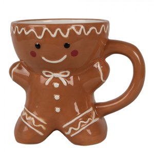 Hnědý keramický hrneček ve tvaru perníčka s knoflíčky – 325 ml