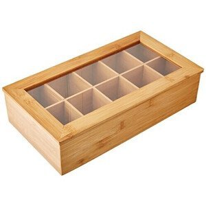 Čajová krabička Kesper s průhledným víčkem / 10 přihrádek / bambus / hnědá