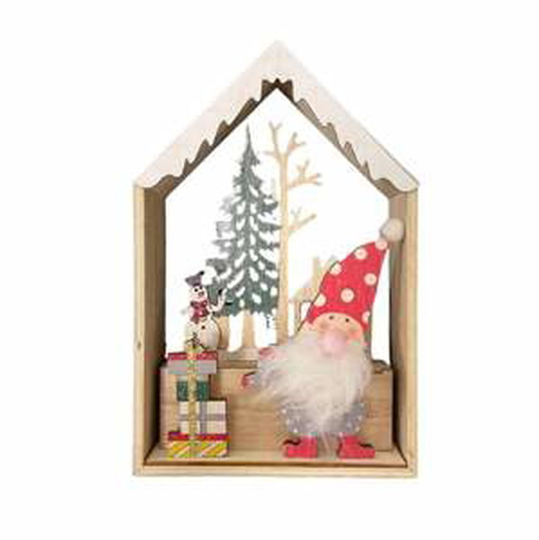 German Vánoční dekorace svítící domeček se skřítkem / LED / 20 x 13 x 4 cm / dřevo