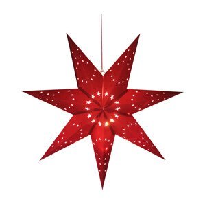 German Závěsná vánoční hvězda 60 cm sedmicípá / 10 LED / teplá bílá / papír / červená