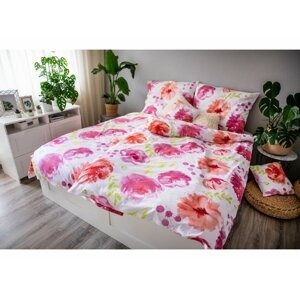 Cotton House Povlečení 3dílné LP DITA- Flores pink / 70x90+140x200cm / bavlna + povlak na polštář 40x40cm